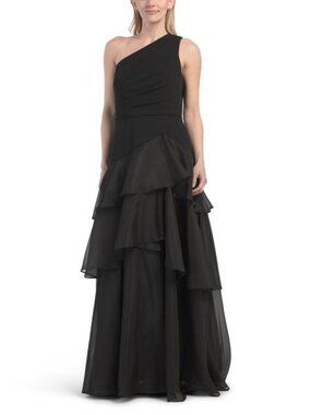 AIDAN MATTOX One Shoulder Tiered Gown